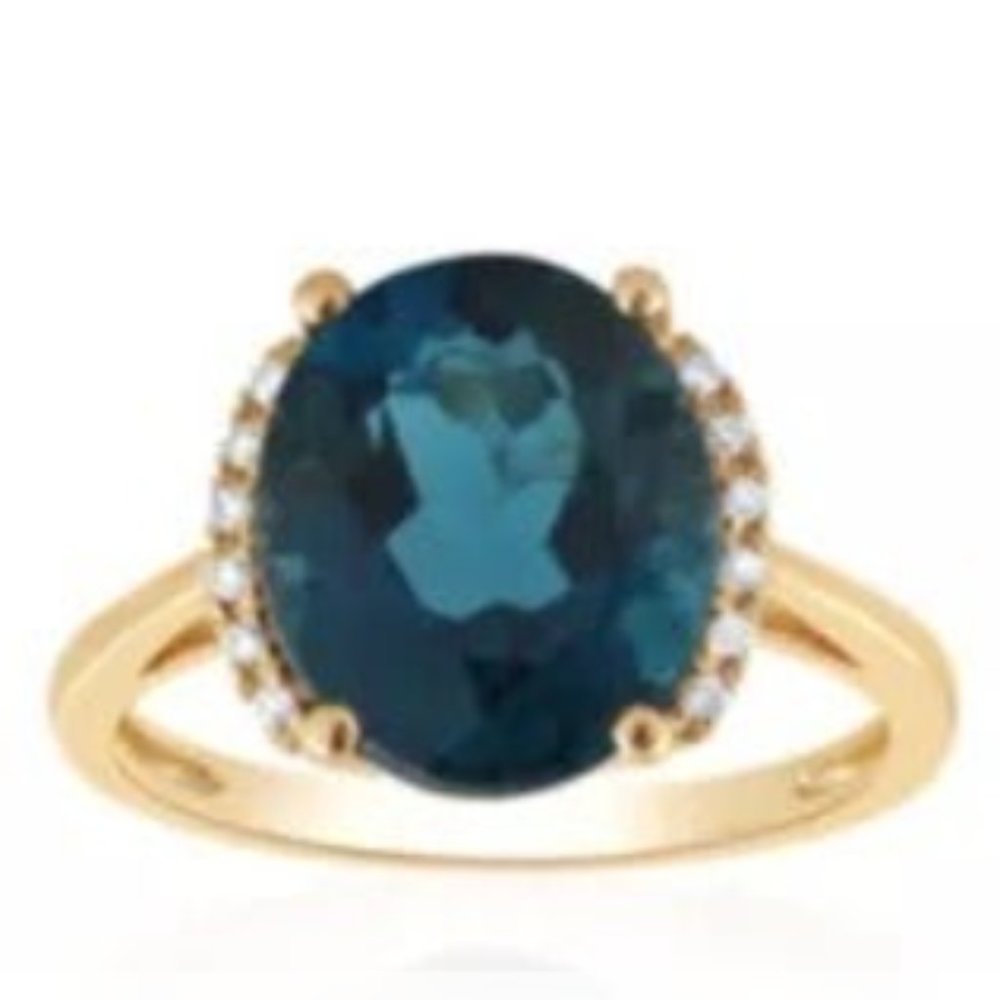 10k London Blue Topaz and Diamond Ring-New with Tags